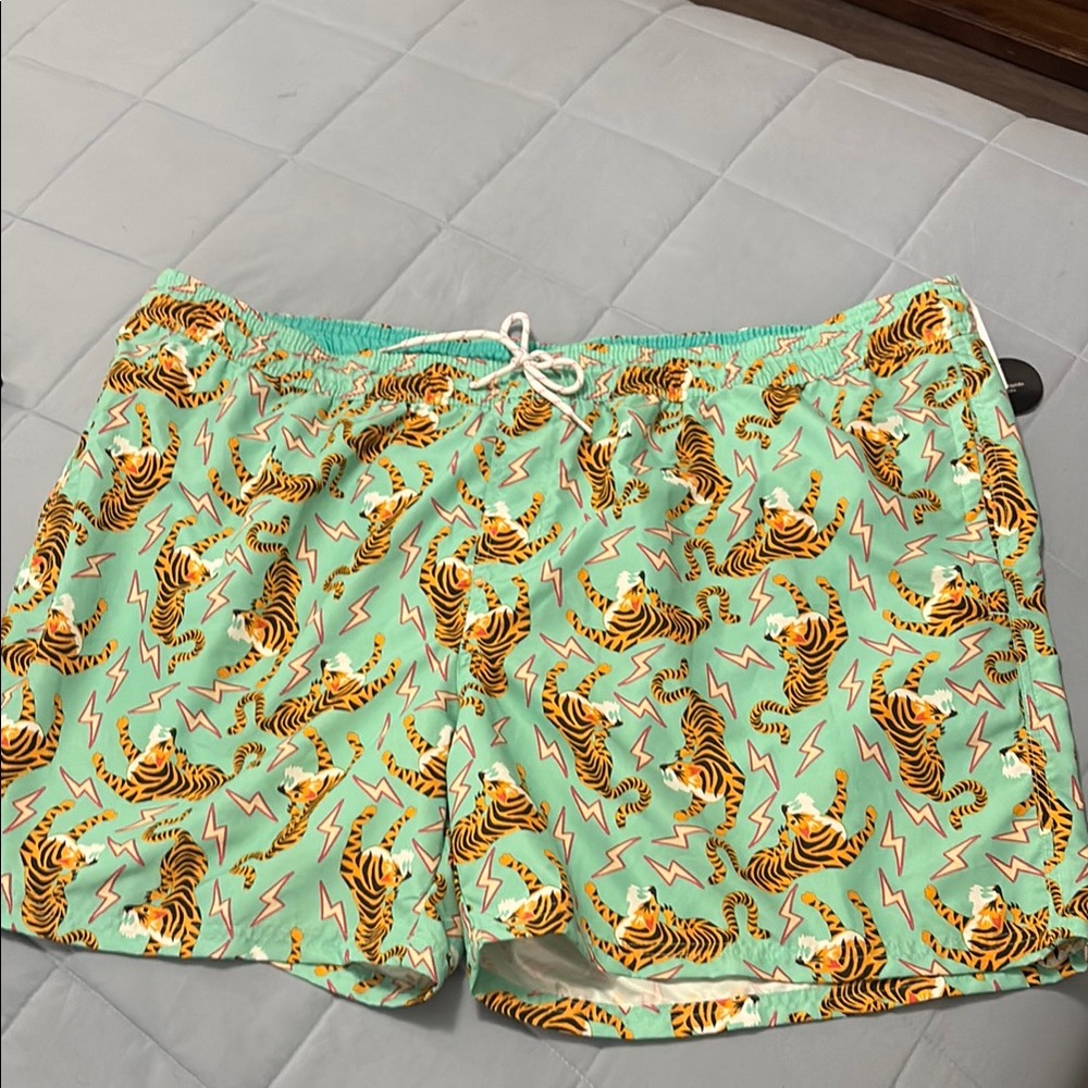 Mint Green‎ Tiger Print Swim Shorts